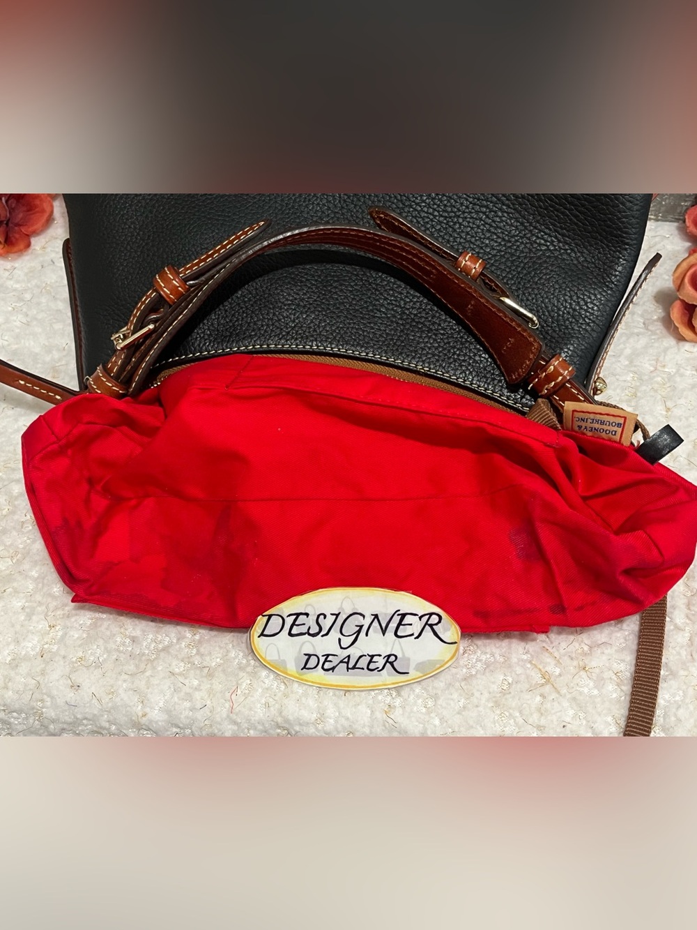Dooney & BOURKE Pebbled Leather Hobo Shoulder Bag Black With Brown Trim - Picture 11 of 12